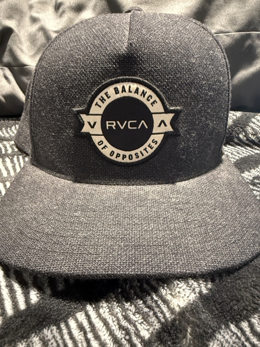 RVCA Dark Gray Snapback Hat with White Logo Patch